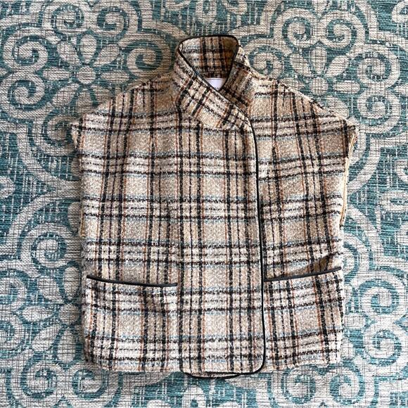 Anthropologie Anderson & Lauth Taupe Plaid Capelet OS - Picture 3 of 11